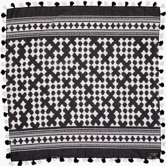 Kate Spade Cotton/Silk Black & White Tassel Scarf - Picture 2 of 4